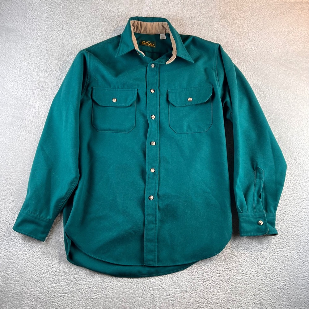 VTG Cabelas Mens Medium Teal Green Button Down Shirt Corduroy Collar USA Made